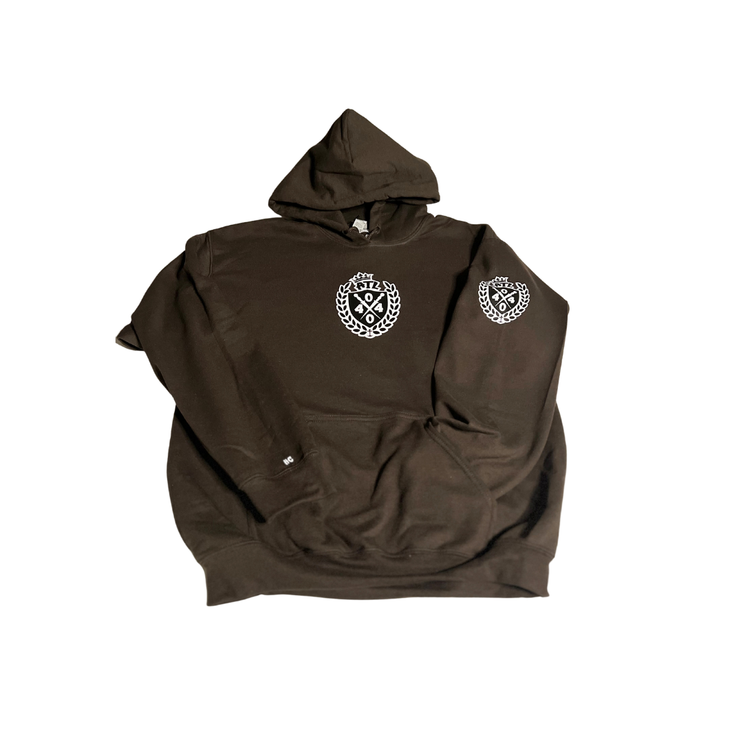 Royalty Collection - Chocolate Pullover Hoodie with Royalty Outline logo on front and left sleeve.